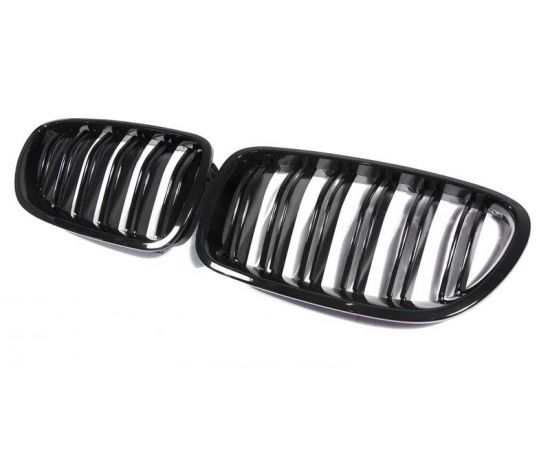 Kidney Grill Set in Gloss Black with Double Spokes for F10/F11